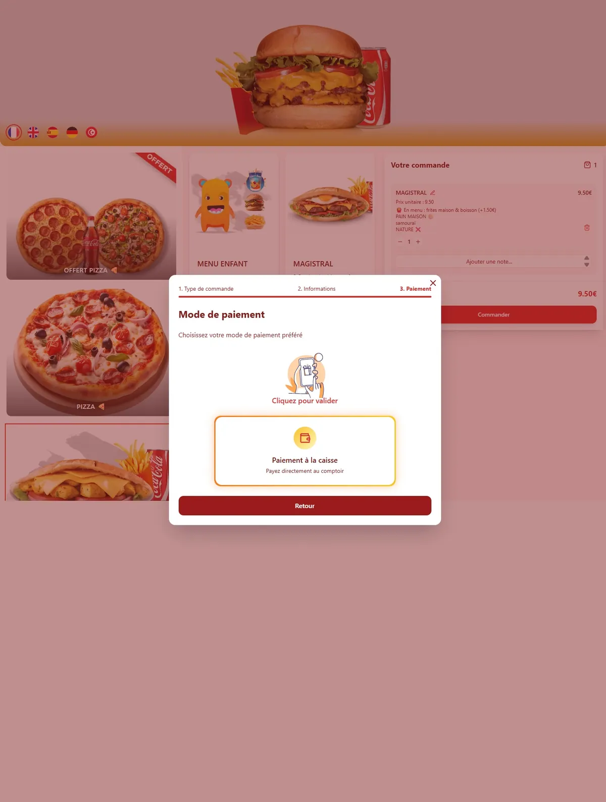 Interface borne — paiement